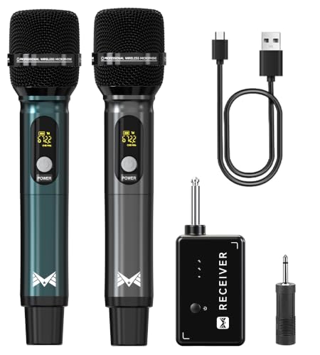 ECHOMUSSY Dual Rechargeable Wireless Microphones for Karaoke & Singing - color: Grey