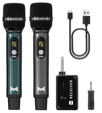 ECHOMUSSY Dual Rechargeable Wireless Microphones for Karaoke & Singing - color: Grey