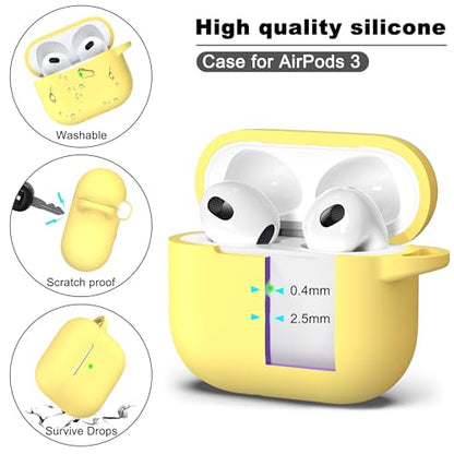 for AirPods 3 Case Silicone Cover, Yellow | Compatible with Apple AirPods 3rd Generation (2021) with Keychain & Cleaner Kit, Wireless Charging Compatible - color: I3-Yellow