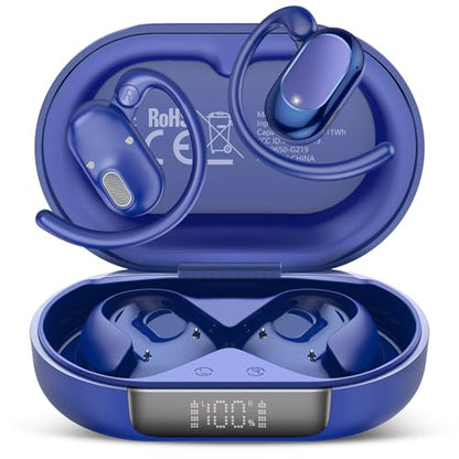 Open Ear Headphones, NEW Over Ear Earbuds with 4 ENC Noise-Canceling Mic | Ultra-Comfort Bone Conduction Earbuds, BT5.4, HD Stereo, IPX7 Waterproof, Ergonomic Earhooks,36H Sports Ear Buds for Running - color: Blue