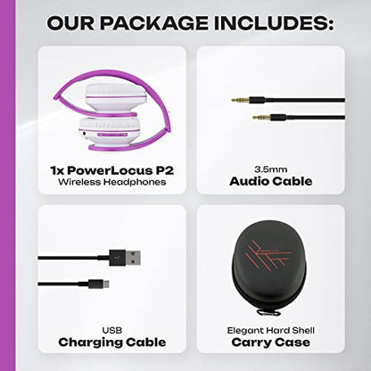 PowerLocus Bluetooth Over-Ear Headphones, Wireless Stereo Foldable Headphones Wireless and Wired Headsets with Built-in Mic, Micro SD/TF, FM for iPhone/Samsung/iPad/PC (White/Violet) - color: White/Violet