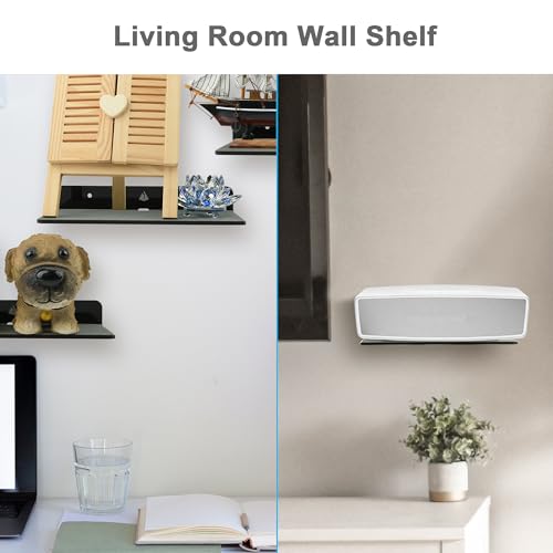 Wall Shelf Speaker Stand, Small Wall Holder Speaker Mount for Webcam, Cell Phones, Display Shelf Acrylic Floating Shelf (9-Inch (Black)) - color: Black