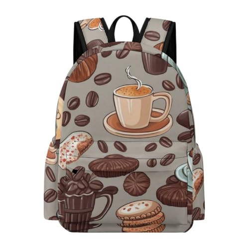 Travel Backpack for Women Men Carry On Backpack Coffee Collection Laptop Bag Lightweight Casual Daypack - color: Coffee and Sweets Sugar Chocolate