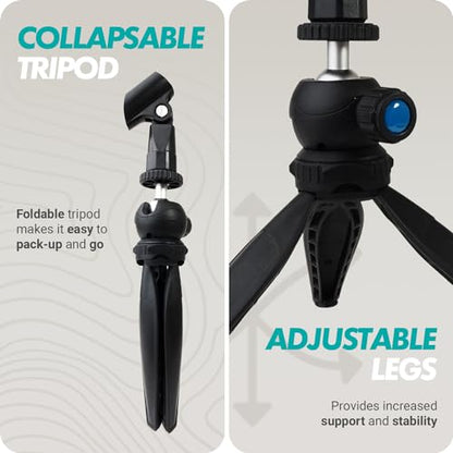 Movo HMT-2 Tabletop Tripod Microphone Stand for Movo WMX-HM and Rode Interview Go Handheld Wireless Mic Adapters. Perfect for Podcasting, Vlogging, Content Creators, and More