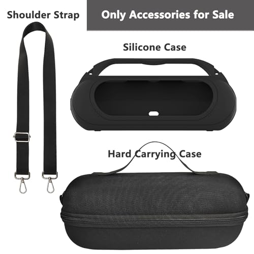 Protective Case for Beats Pill Bluetooth Speaker with Handle | Silicone Cover and Hard Carrying Case for Beats Pill Speaker Accessories with Shoulder Strap (Black) - color: Black