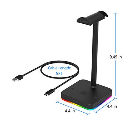 KAFRI RGB Headphone Stand with Wireless Charger Desk Gaming Headset Holder Hanger Rack with 10W/7.5W Fast Charge QI Wireless Charging Pad - Suitable for Gamer Desktop Table Game Earphone Accessories - color: 1.Black