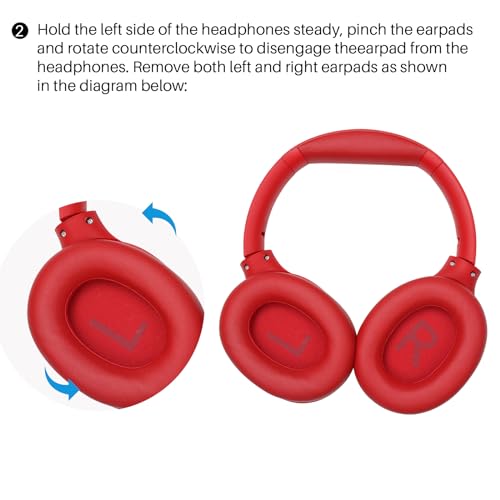 TOZO HT2 Replacement Earpads Cushion, Softer Protein Leather Ear Cover Waterproof for Comfortable Fit with Dustproof Mesh, Sound-Isolation Foam Dark Red - color: Dark Red