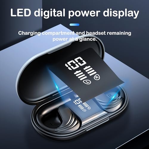 Open-Ear Wireless Bluetooth Headphones, Stereo Noise Cancelling Earbuds with LED Display Wireless Charging Case, Wireless Bluetooth 5.3 Earphones for Sports/Workout/Running