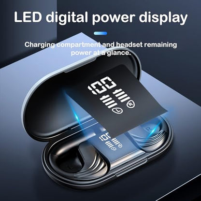 Open-Ear Wireless Bluetooth Headphones, Stereo Noise Cancelling Earbuds with LED Display Wireless Charging Case, Wireless Bluetooth 5.3 Earphones for Sports/Workout/Running