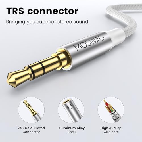 MOSWAG Headphone Splitter 3.5mm Splitter 2 Way Audio Y Splitter Stereo Cable Earphone Jack Adapter for iPhone Samsung PS4 Switch Tablets PC Laptop MP3 - color: White
