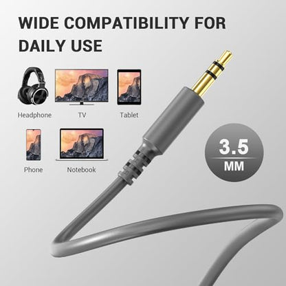 OneOdio 6.35mm to 3.5mm 6.6-9.8FT Stereo Adapter Cable Compatible with AMPs, Electronic Keyboards, Mixers, Guitars and Pro10/Pro30/Pro50 Headphones of OneOdio-Gray - color: Grey