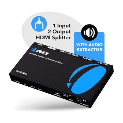 OREI 1x2 2.0 HDMI Splitter with Scaler Audio Extractor 2 Ports with Full Ultra HDCP 2.4K at 60Hz & 3D Supports EDID Control - UHDS-102A | HDMI 2.0b, HDCP2.2/HDCP1.4 compliant. Supports digital and analog audio extract output from HDMI source. - style: 1X2
