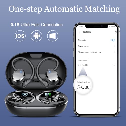 Wireless Earbuds, 2026 Bluetooth 5.4 Headphones HiFi Stereo, Bluetooth Earbuds with ENC Noise Cancelling Mic, IP7 Waterproof in Ear Earphones, 68H Dual LED Display Ear buds for Workout Sports - color: Matte black