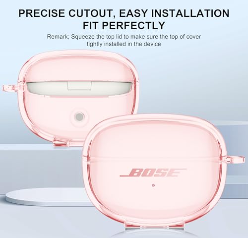 Aircawin for Bose Ultra Open Earbuds Case Clear 2024,Full Protective Shockproof Soft Transparent TPU Cover for Bose Open Ear Wireless Earbud Headphone Accessories with Carabiner and Cleaning Pen-Pink - color: Clear Pink