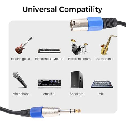 XLR to 1/4 Microphone Cable, Quarter inch 6.35mm TRS Male to XLR 3 Pin Male Balanced Audio Cable for Speakers, Mixers & Mics - 2M