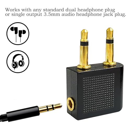 BlingKingdom 3 PCS Airplane Flight Headphone Adapter, Dual 3.5mm Male to 3.5mm Female Airplane Headphones Jack Adapter Plug Gold Plated Airplane Audio Adapter