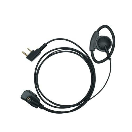 Walkie Talkie Earpiece with mic Ptt Headset Compatible with Walkie Talkie Brands Baofeng,Kenwood,Puxing,Wouxun 2 Way Radio 2 pin D Shape Accessories,2 Pack
