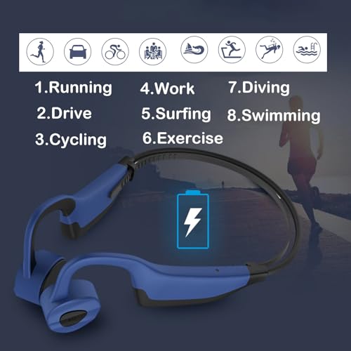 Bone Conduction Headphones, swimmingWireless Bluetooth Open Ear IP68 Waterproof Compatible with Android iPhone, Universal Earphones Headset Hi-Fi Stereo Sound for Swimming Gym Running, Blue