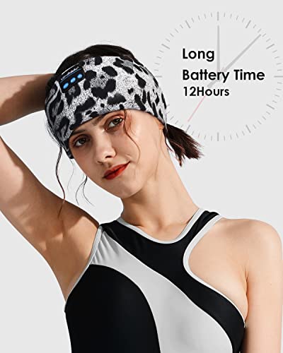 LC-dolida Sleep Headphones Headband Bluetooth 5.4, Sports Headband Earphones Wireless with Speaker Microphone USB C for Women Sleeping Gift Workout Jogging Yoga Insomnia Travel Meditation - color: Leopard