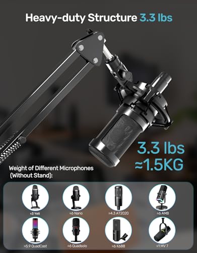 Mic Boom Arm Stand [MAX 3.3lbs] Heavy Duty Desk Scissor Mount for Streaming | for Blue Yeti, HyperX QuadCast S, SoloCast, Snowball, Fifine K669B, AT2020, Medium Arm, Desk Clamp & Cable - size: Microphone Boom Arm Stand for Multiple Models