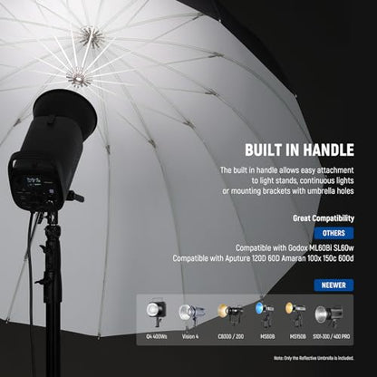 NEEWER 71"/180cm Parabolic Reflective Umbrella Photography w White Inner | Soft Lighting, with Diffuser Cover, Bag, Quick Fold, for Camera, Photo Studio Video Light, Shooting Monolight, Flash, NS4U - color: White, size: 71"