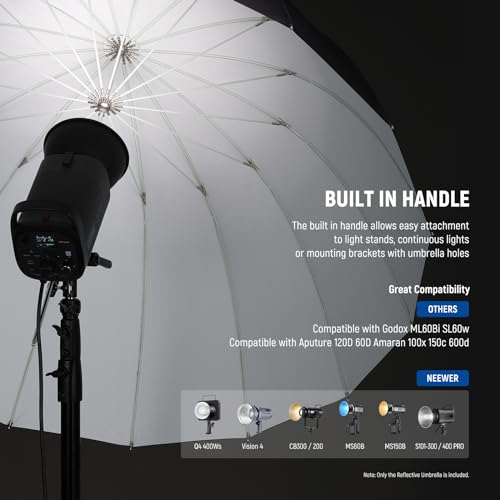 NEEWER 41"/104cm Parabolic Reflective Umbrella Photography with White Inner, Soft Lighting with Diffuser Cover, Bag, Quick Fold for Camera Photo Studio Video Light Shooting Monolight Flash, NS1U - color: White, size: 41"