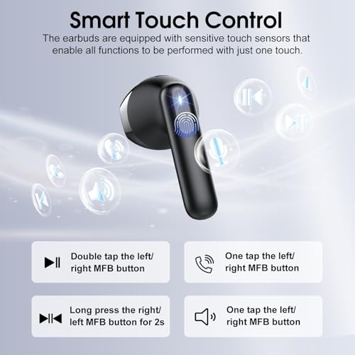 Wireless Earbuds, 2026 Bluetooth 5.4 Headphones with 3D Bass Stereo, 40H Ultralight in-Ear Buds, Bluetooth Earbuds with 4 ENC Noise Cancelling Mic, USB-C LED, IP7 Waterproof Earphones for Android iOS - color: Ebony