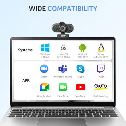 Acer A640 4K Webcam for PC with Sony Sensor PDAF Autofocus AI Noise Canceling Mic 2K 1080P/60fps USB A to C Adapter Computer Camera for Gaming Streaming Meetings Switch 2 Camera Teams Zoom Facetime - color: Deep Black