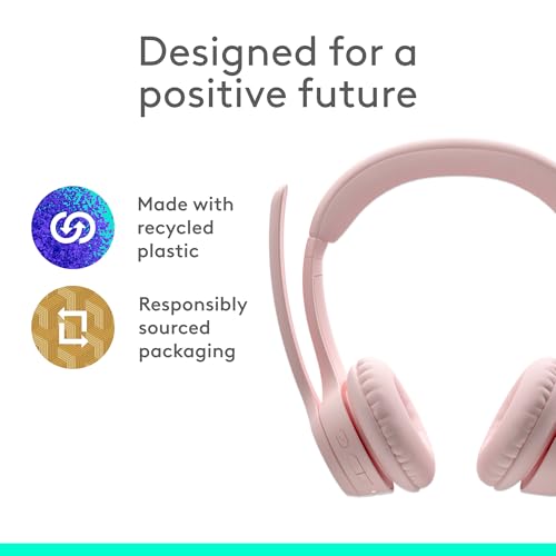 Logitech Zone 300 Wireless Bluetooth Headset with Noise Canceling - Rose | Microphone, compatible with Windows, Mac, Chrome, Linux, iOS, iPadOS, Android - color: Rose