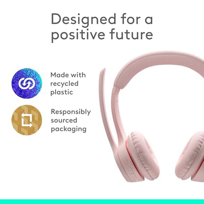Logitech Zone 300 Wireless Bluetooth Headset with Noise Canceling - Rose | Microphone, compatible with Windows, Mac, Chrome, Linux, iOS, iPadOS, Android - color: Rose