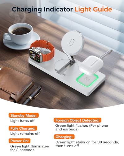 Foldable 3-in-1 Wireless Charging Station for Apple Magsafe Charger Stand, Travel-Friendly Fast Magnetic Wireless Charger Station for iPhone 17/16/15/14/13/12, Apple Watch & AirPods Series, White - color: White