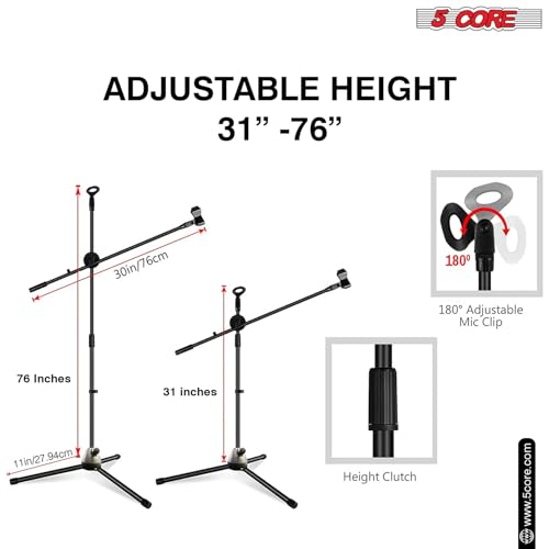 5 Core Tripod Mic Stand Floor Adjustable Sturdy Boom Arm Holder Microphone Stands Pedestal Para Microfono for Singing (Double Mic Stand) - style: Double Mic Stand