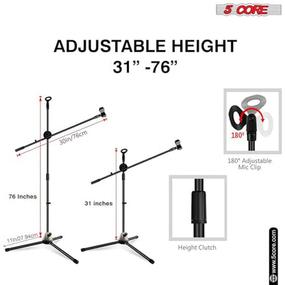 5 Core Tripod Mic Stand Floor Adjustable Sturdy Boom Arm Holder Microphone Stands Pedestal Para Microfono for Singing (Double Mic Stand) - style: Double Mic Stand