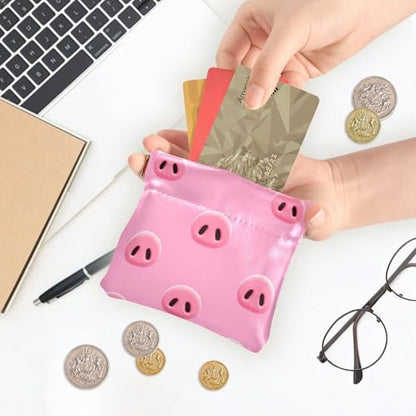 Leather Waterproof Portable No Zipper Purse, Coin Pocket Pouch Change Holder, Small Storage Bag for Men Women Headset Credit Card ID Key Lipstick, (Cute Pig Snouts)