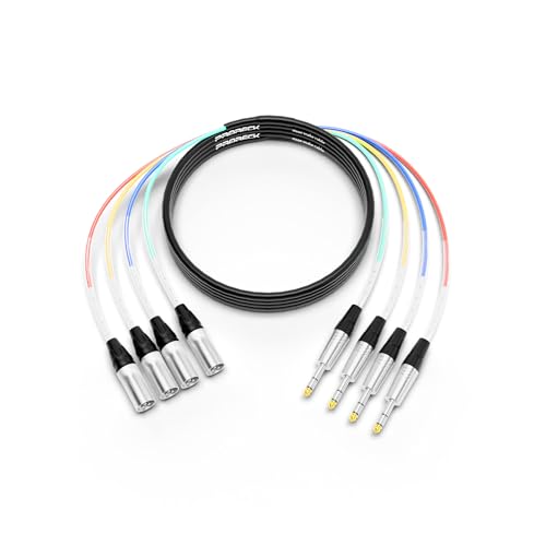 PRORECK 4.6m(15피트) 스네이크 케이블, 4채널 차폐 오디오 케이블 0.6cm(1/4인치) TRS to XLR 수, 전문 무대, 스튜디오 및 라이브용 컬러 마크 커넥터 포함(PR-TRS/XLR-4 x 15M) - style: 4채널 4.6m(15피트)