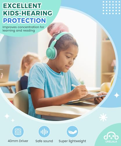 UKELALA C3 Kids Headphones Wired, On-Ear Wired Head Phones for Boys Girls with 3.5mm Jack, Foldable, Adjustable Headband, Child Headphone for School Home Airplane Tablet Teal - color: Teal
