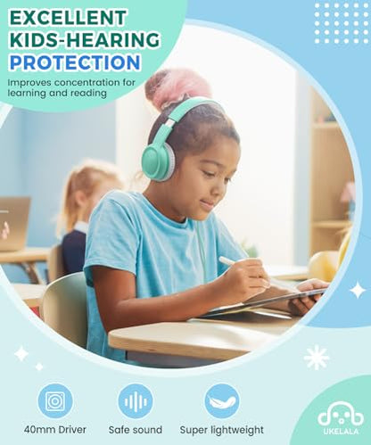 UKELALA C3 Kids Headphones Wired, On-Ear Wired Head Phones for Boys Girls with 3.5mm Jack, Foldable, Adjustable Headband, Child Headphone for School Home Airplane Tablet Teal - color: Teal