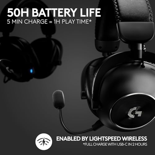 Logitech G PRO X 2 Lightspeed Gaming Headset - Wireless/BT/USB/3.5mm, 50mm Drivers, DTS:X 7.1, Detachable Mic - PC/PS5/PS4/Switch (Renewed) - color: Black