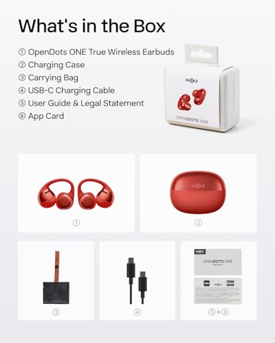SHOKZ OpenDots ONE Open-Ear Clip-On Bluetooth Earbuds, Red, Dolby Audio - color: Red