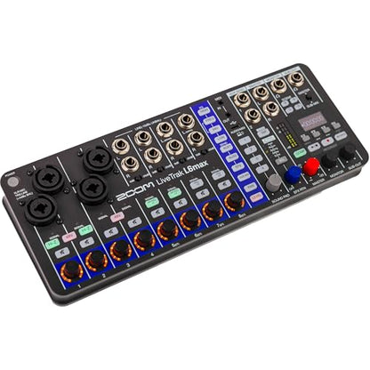 Zoom LiveTrak L-6max 12-Channel Mixer & + MDR-7506 Headphones Bundle | For Music, Podcasting & Live Sound + Battery Charger + XLR Cable + Cleaning Cloth + Wire Straps