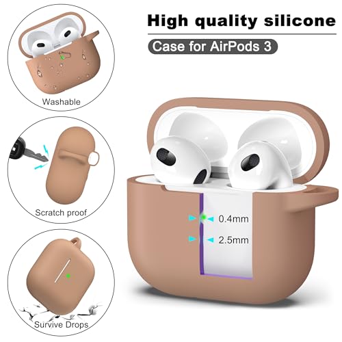 for AirPods 3 Case Silicone Cover, Milk Tea | Compatible with Apple AirPods 3rd Generation (2021) with Keychain & Cleaner Kit, Wireless Charging Compatible - color: I3-Milk Tea
