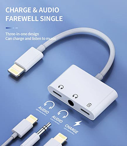 Lightning to 3.5mm Headphone Jack Adapter(3in1)Dual Audio Splitter for iPhone 14 Charger Cable for Apple Charging Converter Aux Audio Earphone Adaptor Wired Earbuds Connector Car Accessories for iPad
