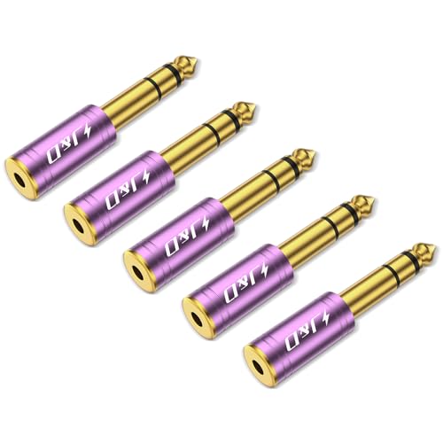 J&D 5-Pack 1/4 to 1/8 Headphone Adapter, 6.35 mm to 3.5 mm Stereo TRS Male to Female, Gold-Plated 3.5mm Plug Jack Connector for Guitar, Amp, Keyboard, Bass, Purple - color: Purple