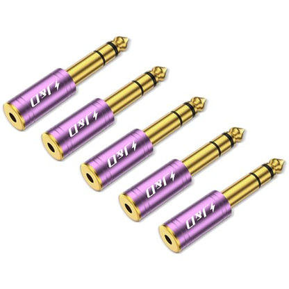 J&D 5-Pack 1/4 to 1/8 Headphone Adapter, 6.35 mm to 3.5 mm Stereo TRS Male to Female, Gold-Plated 3.5mm Plug Jack Connector for Guitar, Amp, Keyboard, Bass, Purple - color: Purple