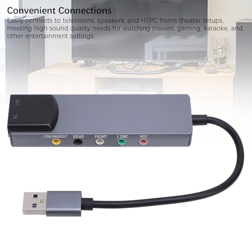 External USB Sound Card, CM6206LX Smart Noise Reduction Chip, Support 5.1 7.1, USB Sound Card Adapter for TV, Speaker, HTPC Home Theater