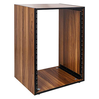 Sound Town DIY 16U Studio Rack with Furniture Grade Walnut Laminate, Rubber Feet, Casters (SDRK-16WN) - size: 16U w/ Casters