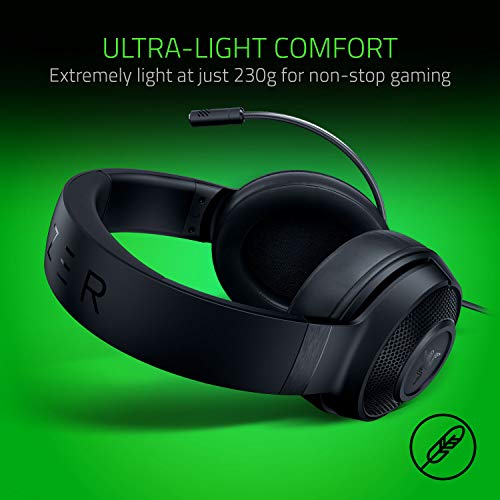 Razer Kraken X Lite Wired 7.1 Gaming Headset, 7.1 Surround Sound, Lightweight Design, Wired Gaming Headphones with Microphone for PC, Mac, Xbox One, Xbox Series X|S, PS4, PS5 - Black (Renewed)