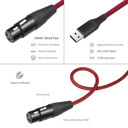 10FT XLR to USB Recording Cable,XLR Female to USB A Microphone Link Converter Cable for Microphones or Karaoke Recording
