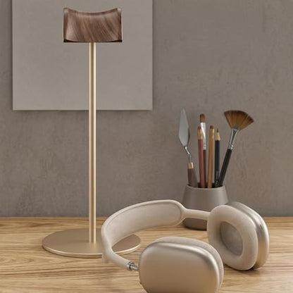 Headphone Stand, Walnut Wood & Aluminum Headset Stand, Nature Walnut Gaming Headset Holder with Solid Heavy Base for All Headphone Sizes (Gold) - color: Gold