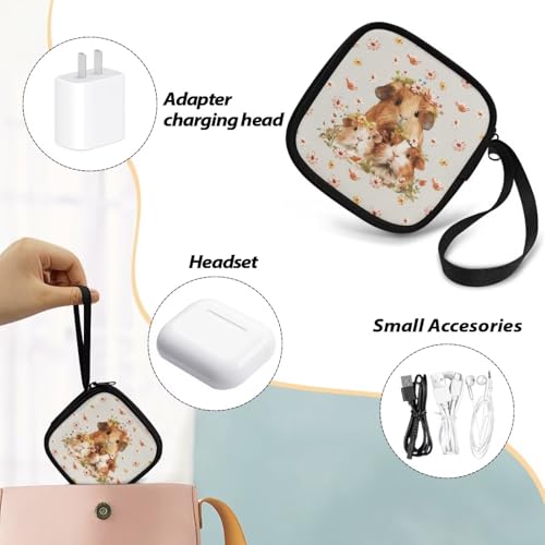 Small Earbuds Bag Lightweight Headphone Storage Bag Portable Headset Carrying Pouch with Inner Mesh Pocket - Guinea Pig and Daisy - color: Guinea Pig and Daisy